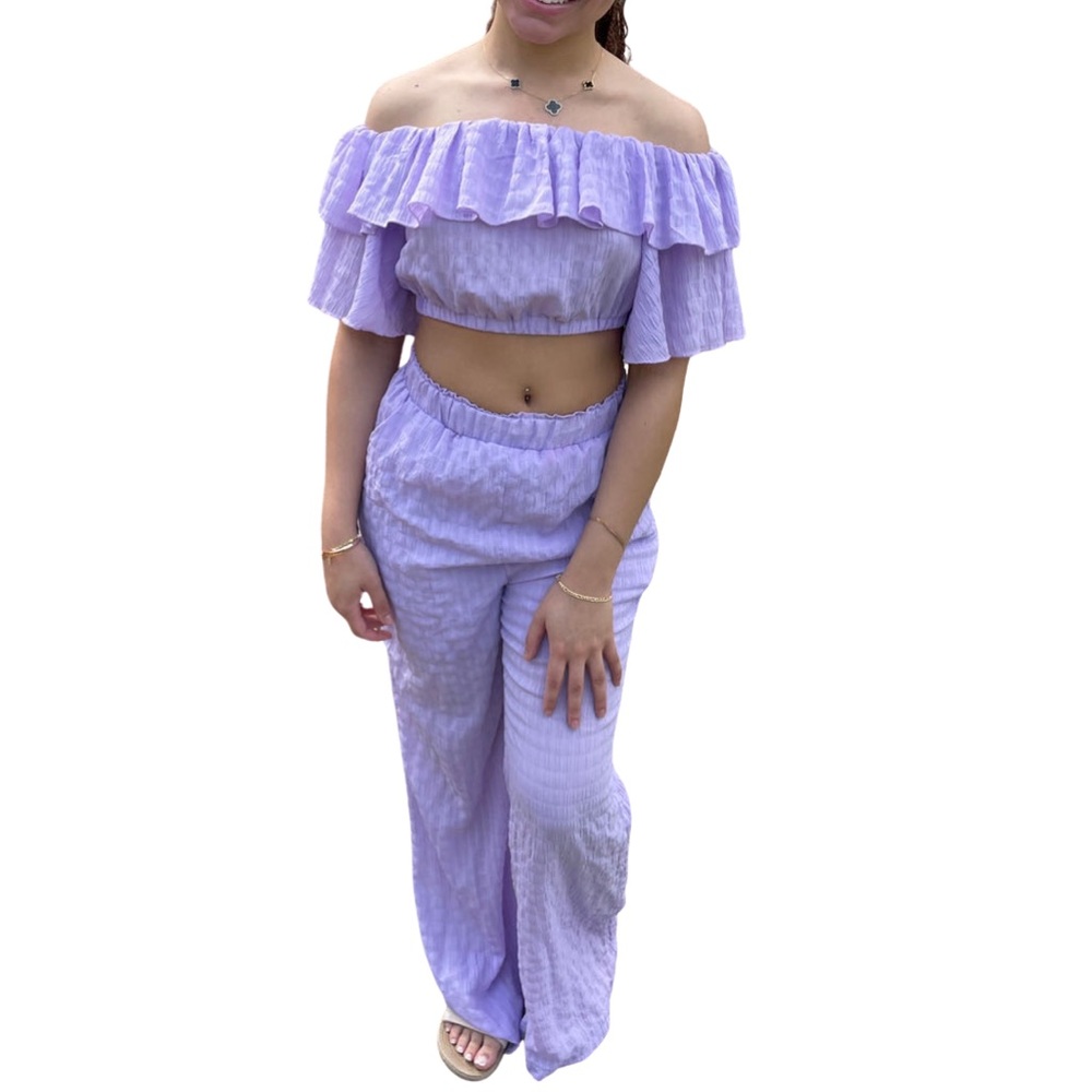 SHEIN Lilac Off-Shoulder Ruffle Jumpsuit